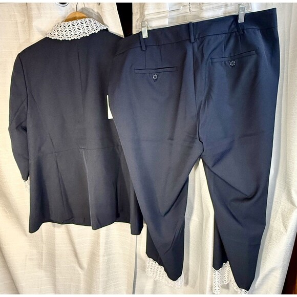 NWT Eloquii Blue Blazer Suit white Lace Jacket Career Business Travel   Size 18 - Picture 2 of 11